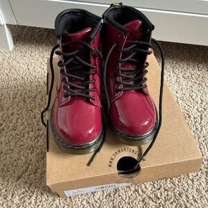 Dr. Martens Dark Scooter Red Patent Boots (TODDLER)